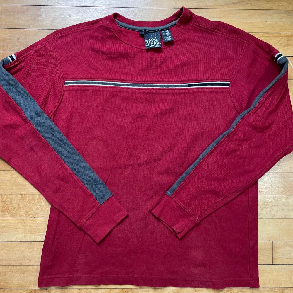 Point Zero Long Sleeve Shirt Mens L Red Y2K Stripe Casual Streetwear Tee